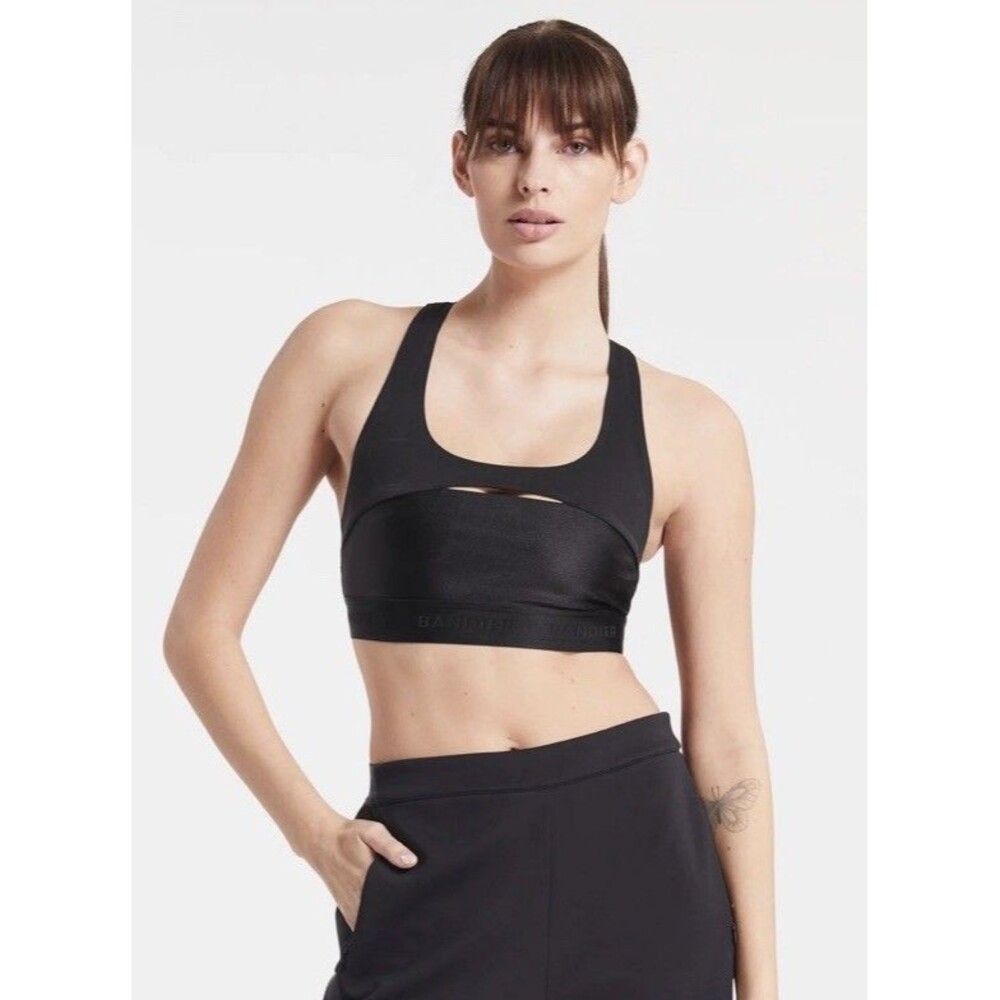 Bandier Sport Logo Sports Bra Black Large Nylon Blend Racerback NWT $90